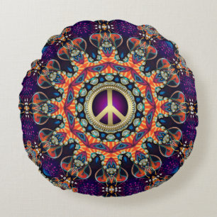 Hippy Groovy Liebe & Peace Psychedelic Rundes Kissen