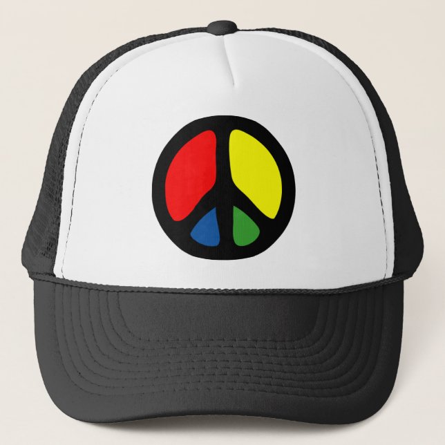 Hippy Groovy Peace Symbol Truckerkappe (Vorderseite)