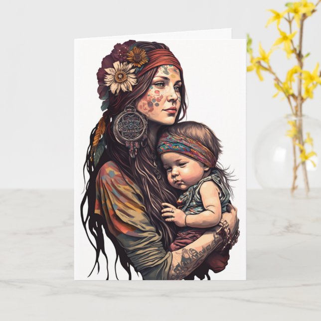 Hippy Mother & Daughter Day Karte (Gelbe Blume)