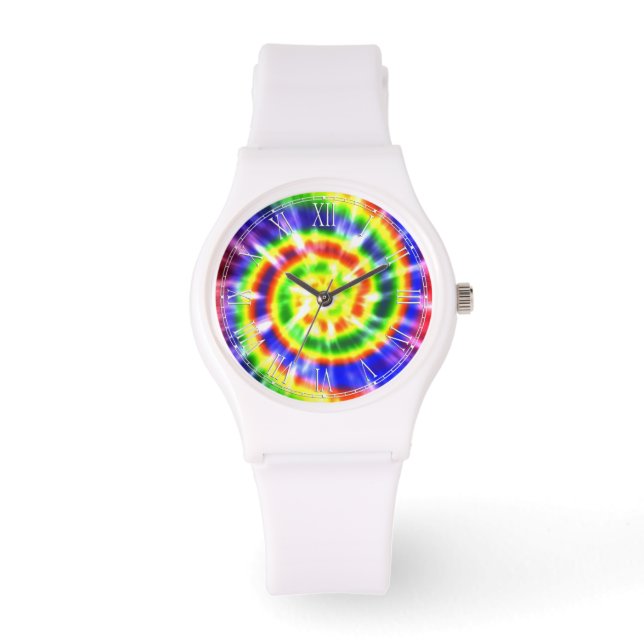 Hippy Peace Retro Gefärbte Krawatte Colorful Boho Armbanduhr (Vorderseite)