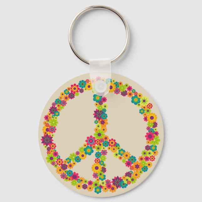 Hippy-Peace-Schilder-Blume Schlüsselanhänger (Vorderseite)