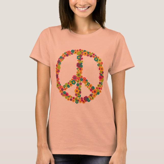 Hippy-Peace-Schilder-Blume T-Shirt (Vorderseite)