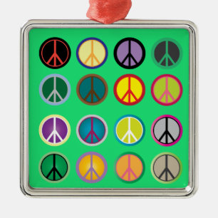 Hippy peace sign 60s colorful pattern ornament aus metall