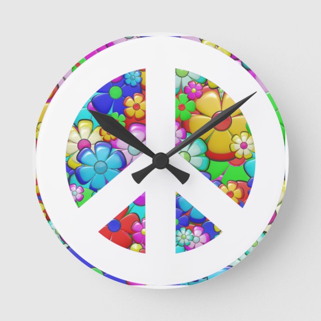 Hippy peace sign round clock runde wanduhr (Vorderseite)