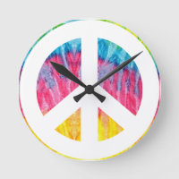 Hippy peace sign round clock