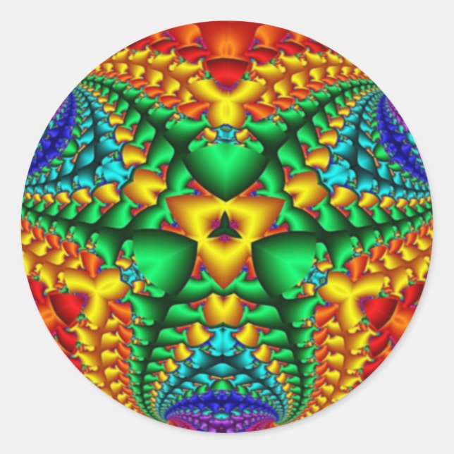 Hippy Rainbow Psychedelic-Fraktal Runder Aufkleber (Vorderseite)