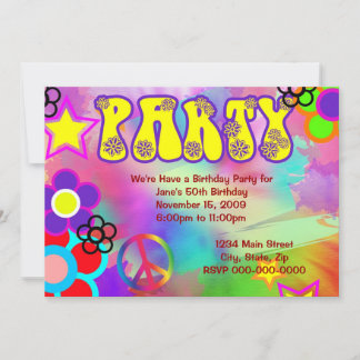 Hippy Regenbogen Retro Geburtstagsfeier Einladung