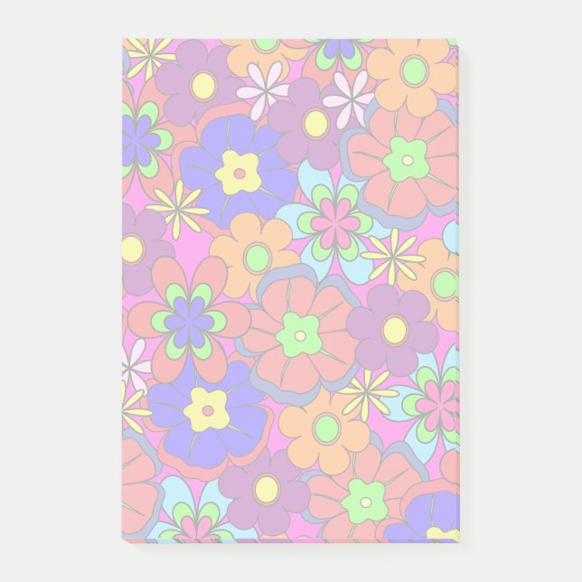 Hippy Retro Blumen Post-it Klebezettel (Vorderseite)
