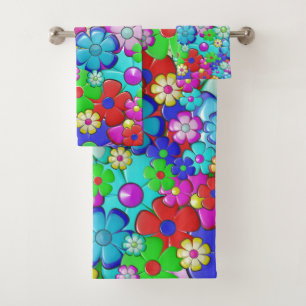 Hippy Retro Blumenart Badhandtuch Set