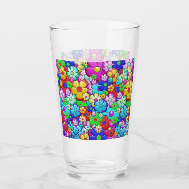 Hippy Retro Blumenart Glas (Vorderseite)