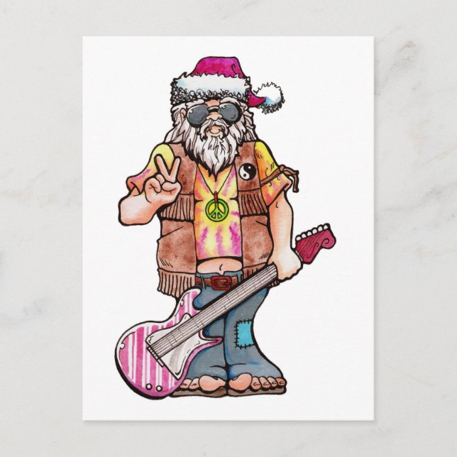 Hippy Santa sagt "Cooles Weihnachten" Feiertagspostkarte (Vorderseite)