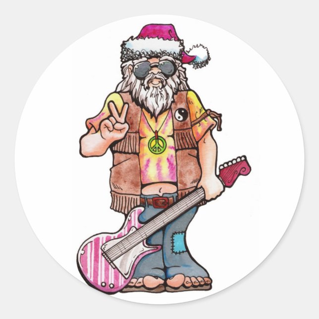 Hippy Santa sagt "Cooles Weihnachten" Runder Aufkleber (Vorderseite)