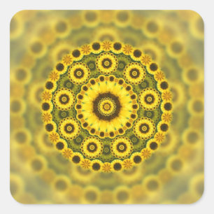 Hippy Sonnenblume-Fraktalmandala-Muster Quadratischer Aufkleber