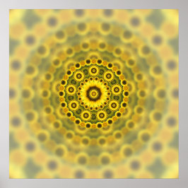 Hippy Sunflower Fraktal Mandala Pattern Poster