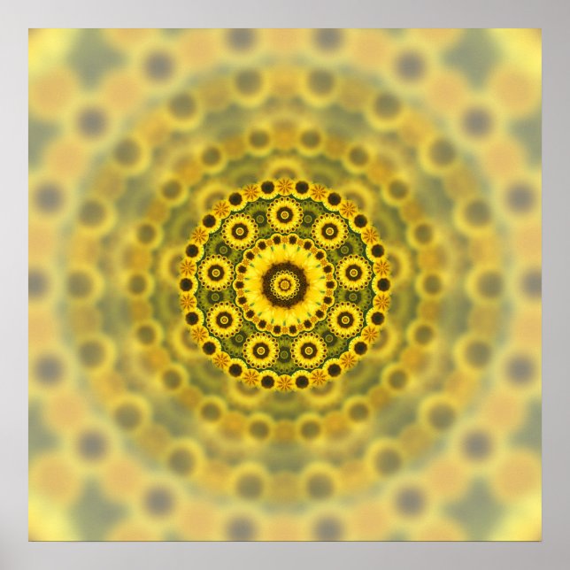 Hippy Sunflower Fraktal Mandala Pattern Poster (Vorne)