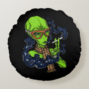 Hipster Alien Space Rauchen Extraterrestrisch Rundes Kissen
