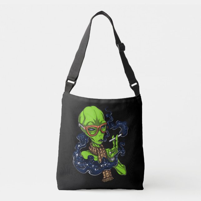 Hipster Alien Space Rauchen Extraterrestrisch Tragetaschen Mit Langen Trägern (Vorderseite)