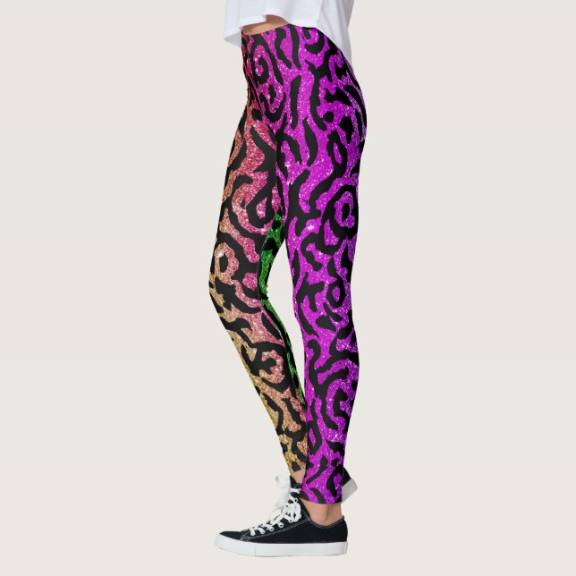 Hipster Animal Print Rainbow Pink Glitzer Leggings (Links)