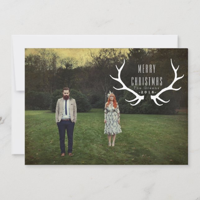 Hipster Antlers Christmas Foto | Feiertagskarte (Vorderseite)
