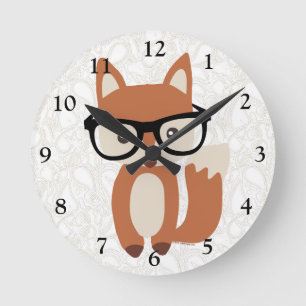 Hipster Baby Fox mit Brille Runde Wanduhr