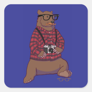 Hipster-Bärn-Aufkleber (ohne Text) Quadratischer Aufkleber