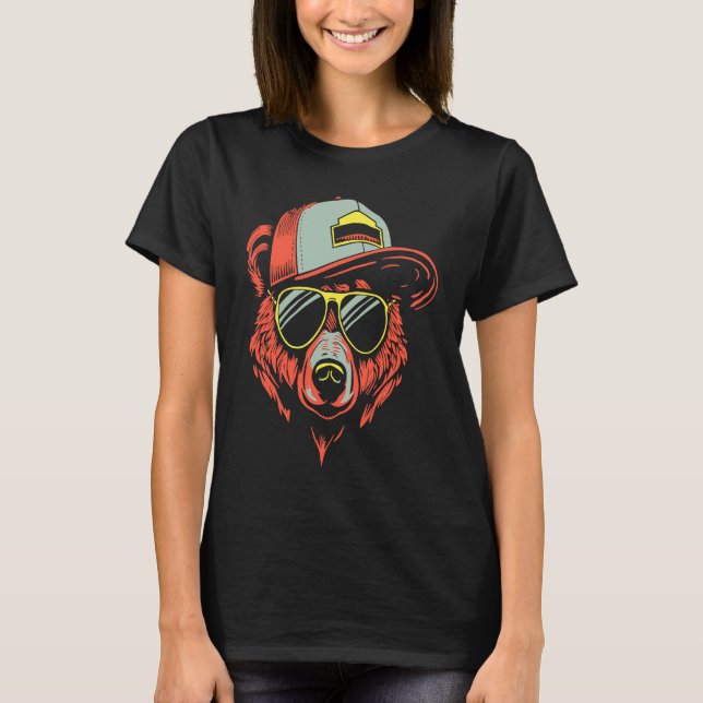 Hipster Bear Illustration T-Shirt (Vorderseite)