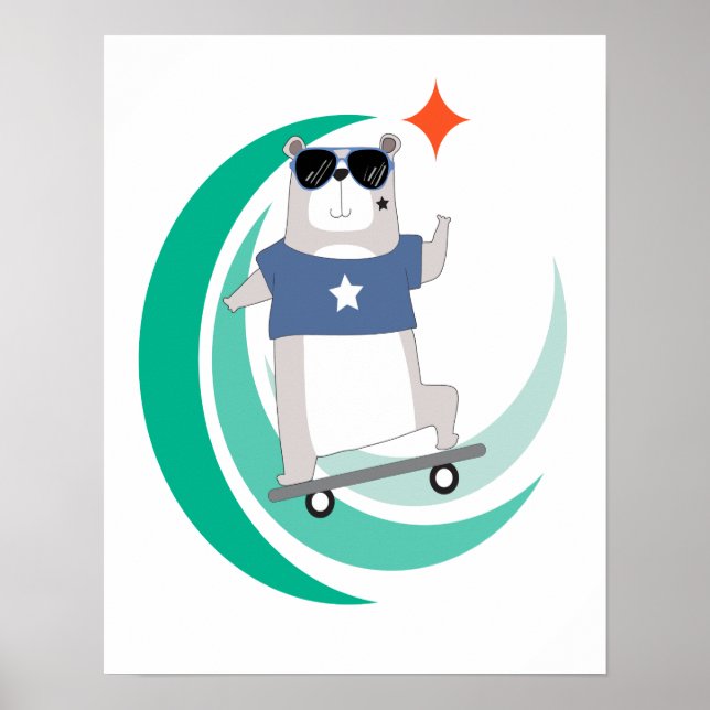 Hipster Bear Riding a Skateboard Poster (Vorne)