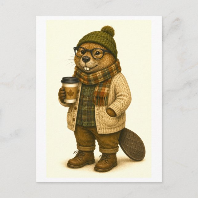Hipster-Biber-Postkarte Postkarte (Vorderseite)