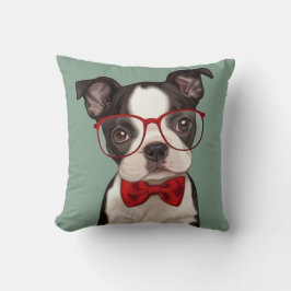 Hipster-Boston-Terrier Kissen