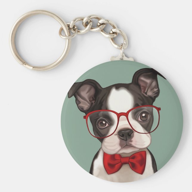 Hipster Boston Terrier Schlüsselanhänger (Vorne)