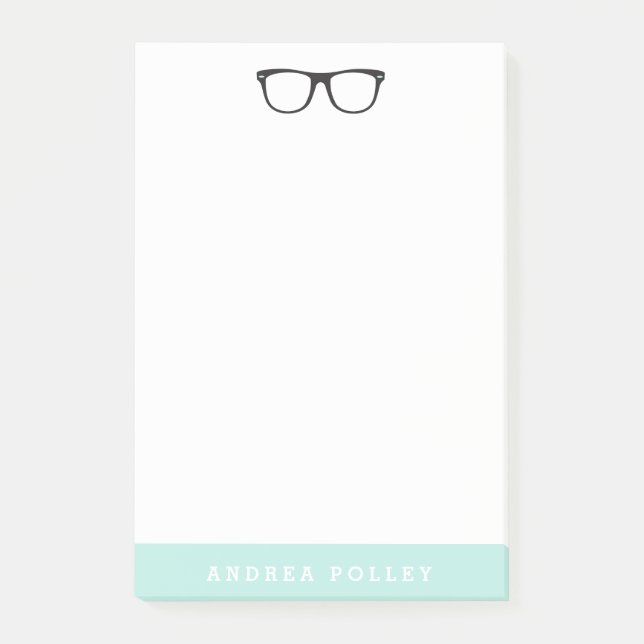 Hipster Brille und Soft Mint Blue Post-it Klebezettel (Vorderseite)