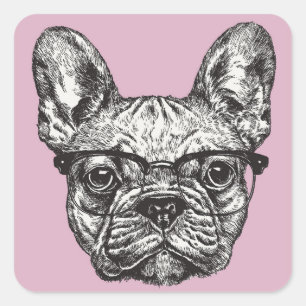 Hipster Bulldog Quadratischer Aufkleber