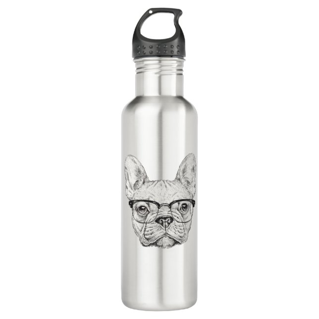 Hipster-Bulldogge Edelstahlflasche (Vorderseite)