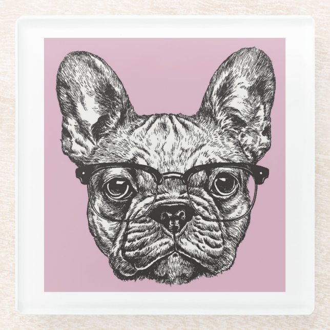 Hipster-Bulldogge Glasuntersetzer (Vorderseite)
