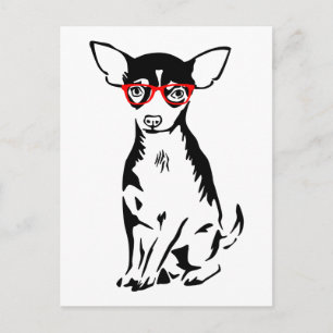 Hipster Chihuahua Red Glasses Postkarte