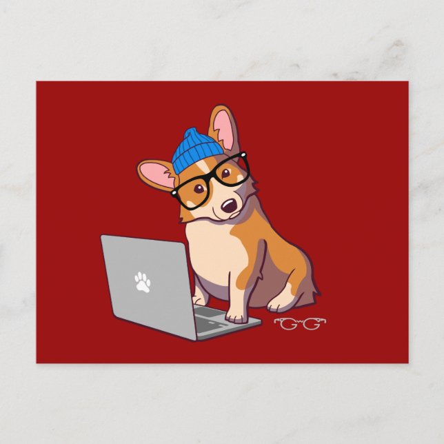 Hipster Corgi 2 Postkarte (Vorderseite)