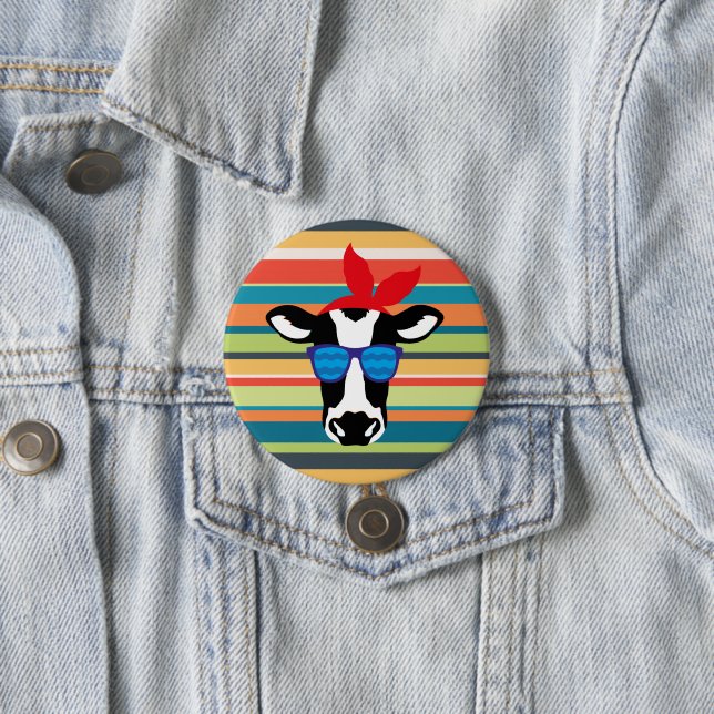 Hipster Cow on Stripes Button (Beispiel)