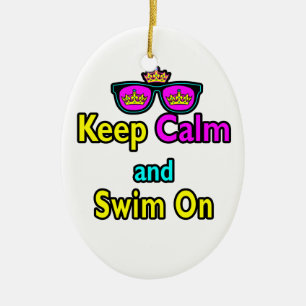Hipster Crown Sonnenbrille Keep Calm And Swim On Keramik Ornament