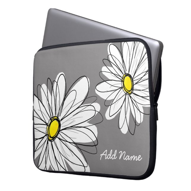 Hipster Daisy Zeichnend - grau-gelb Laptopschutzhülle (Vorderseite Links)