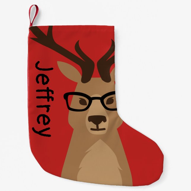 Hipster Deer Personalisiert Kleiner Weihnachtsstrumpf (Vorderseite)