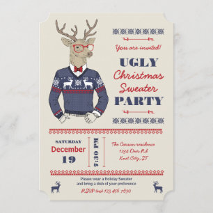Hipster Deer Ugly Christmas Sweater Einladung