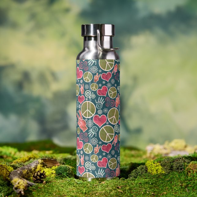 Hipster des Friedenssymbol Trinkflasche (Außenbereich)