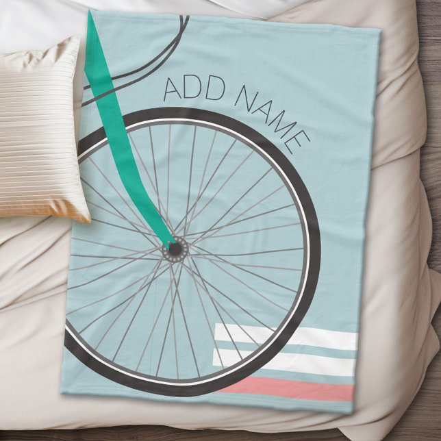 Hipster Fahrrad mit Individuelle Name Fleecedecke (Personalized fleece blanket - Sports Theme)