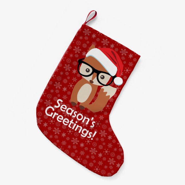 Hipster-Feiertagfox-Glas-Tier-Weihnachten Kleiner Weihnachtsstrumpf (Vorderansicht (hängend))