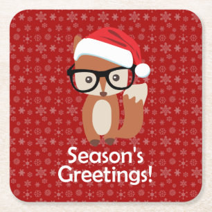 Hipster-Feiertagfox-Glas-Tier-Weihnachten Rechteckiger Pappuntersetzer