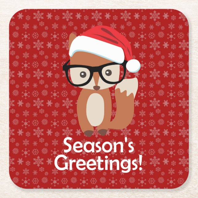 Hipster-Feiertagfox-Glas-Tier-Weihnachten Rechteckiger Pappuntersetzer (Vorderseite)