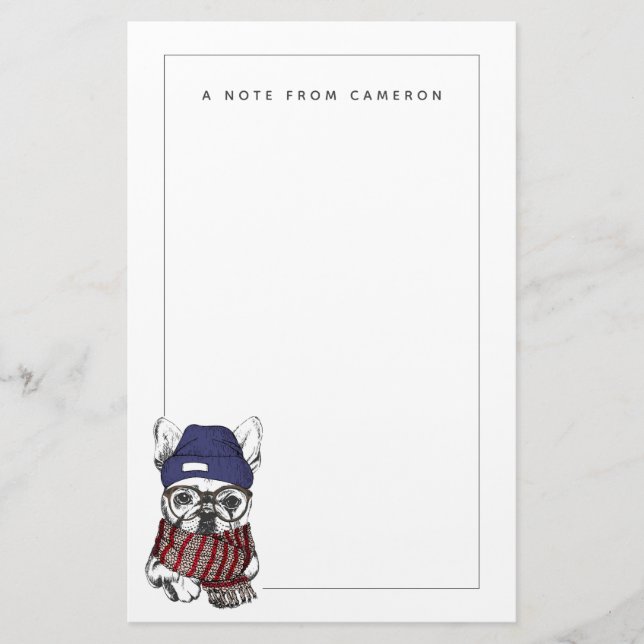 Hipster-Franzose-Stier-Hund | addieren Ihren Namen Briefpapier (Vorderseite)