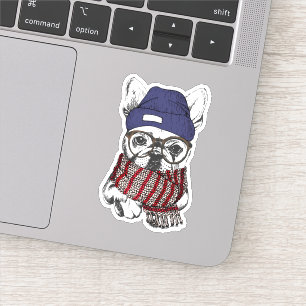 Hipster-Franzose-Stier-Hund Aufkleber