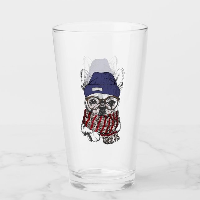 Hipster-Franzose-Stier-Hund Glas (Vorderseite)