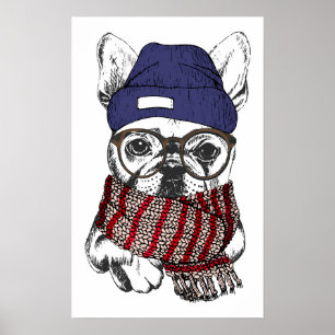 Hipster-Franzose-Stier-Hund Poster